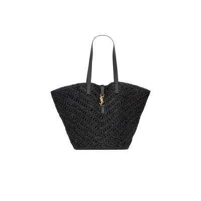 YSL PANIER MEDIUM IN RAFFIA AND VEGETABLE-TANNED LEATHER 740375GAADP1000 (44*20*21cm)